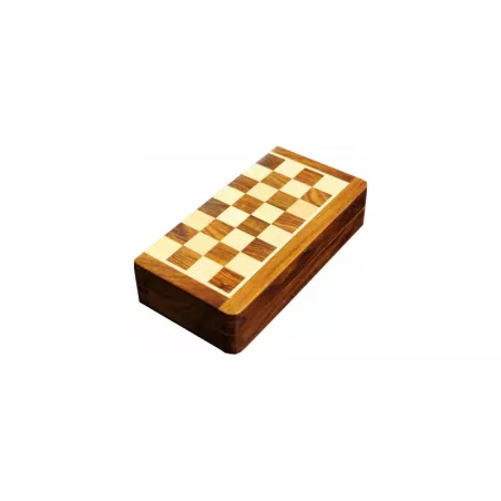 Jeu Échecs - Coffret Pliable Magnétique en Bois Patiné – 25cm