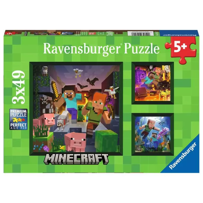 Puzzle - Ravensburger - 3x49p - Biomes de Minecraft