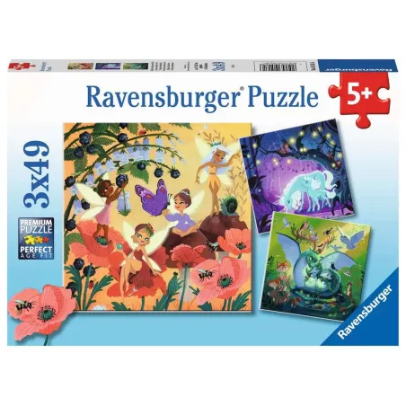 Puzzle - Ravensburger - 3x49p - Licorne - Dragon et Fée