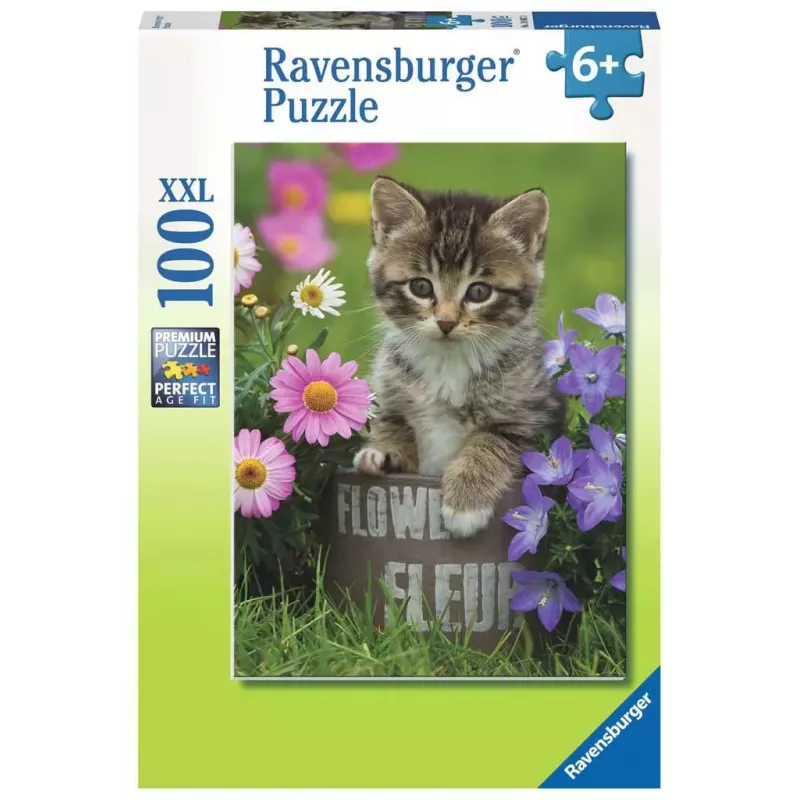 Puzzle - Ravensburger - 100p XXL - Chaton Parmi les Fleurs