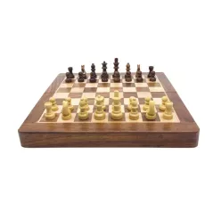 Jeu Échecs - Coffret Pliable Magnétique en Bois Patiné – 30cm